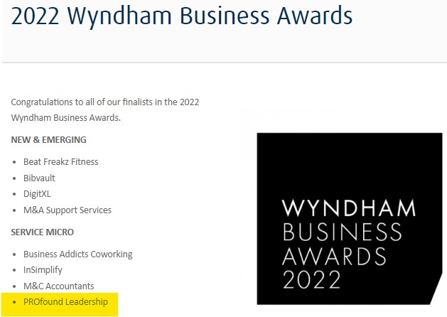 Website Screenshot with PL listing landscape - Wyndham Business Awards - Finalist