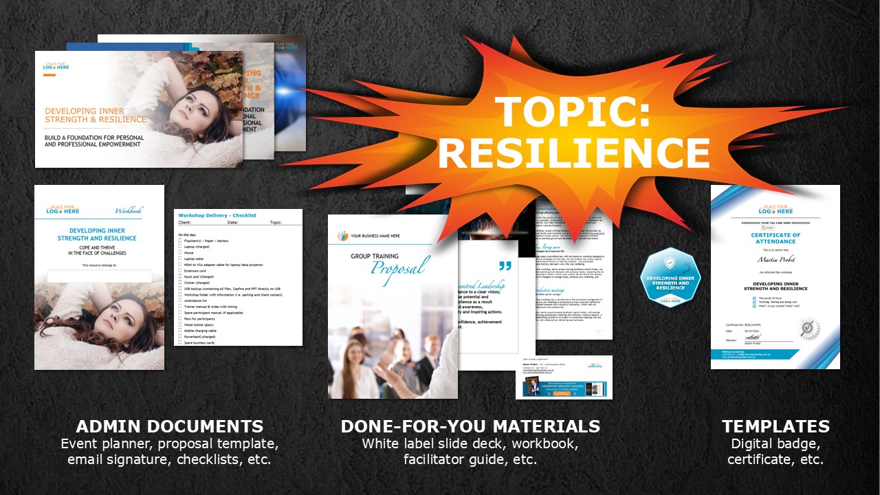 Image card - Coach to Facilitator - White Label workshop materials - Done for you template - Topic Resilience_Inner strength - Faciliate leadership workshops